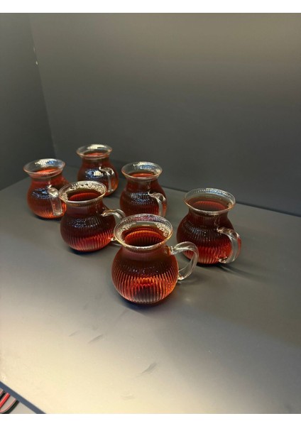 6'lı Keyfi Ala Borosilikat Cam Kulplu Çay Bardağı 180 ml Bardak
