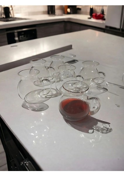 6'lı Keyfi Ala Borosilikat Cam Kulplu Çay Bardağı 180 ml Bardak