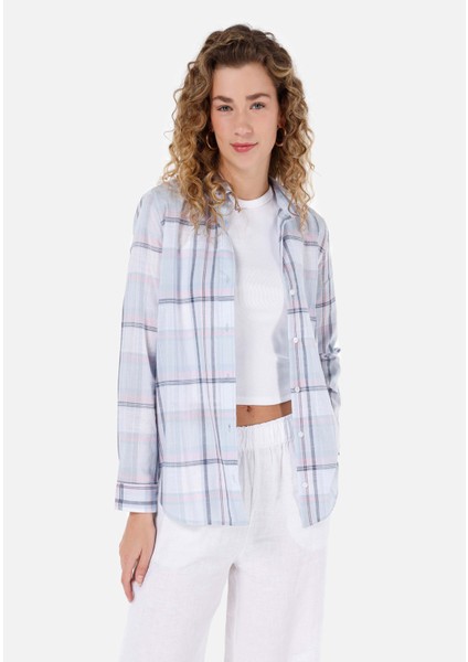 Regular Fit Shirt Neck Kadın Mavi Uzun Kol Gömlek Cl1068243