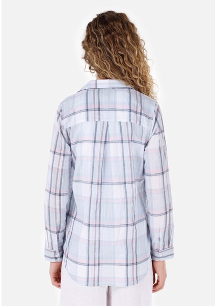 Regular Fit Shirt Neck Kadın Mavi Uzun Kol Gömlek Cl1068243