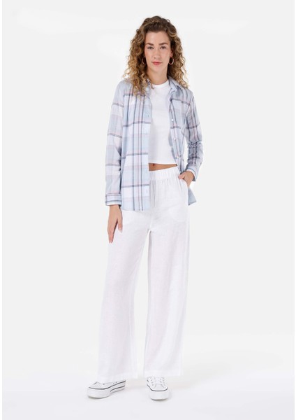 Regular Fit Shirt Neck Kadın Mavi Uzun Kol Gömlek Cl1068243
