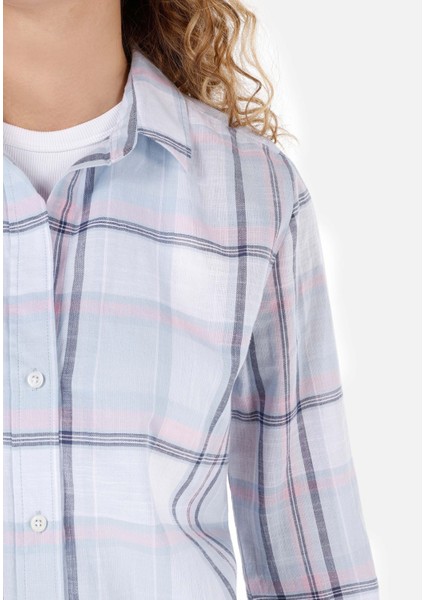Regular Fit Shirt Neck Kadın Mavi Uzun Kol Gömlek Cl1068243