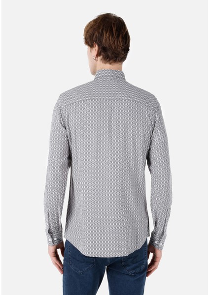 Slim Fit Shirt Neck Baskılı Erkek Gri Uzun Kol Gömlek Cl1068168 fiyatları