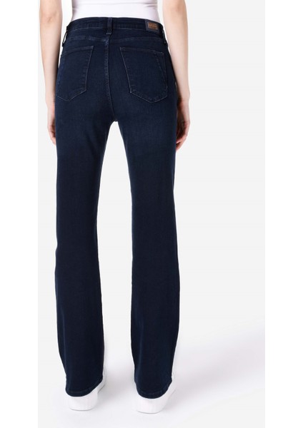Regular Fit Orta Bel Geniş Paça Mavi Kadın Pantolon