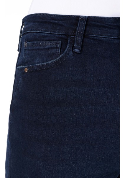 Regular Fit Orta Bel Geniş Paça Mavi Kadın Pantolon