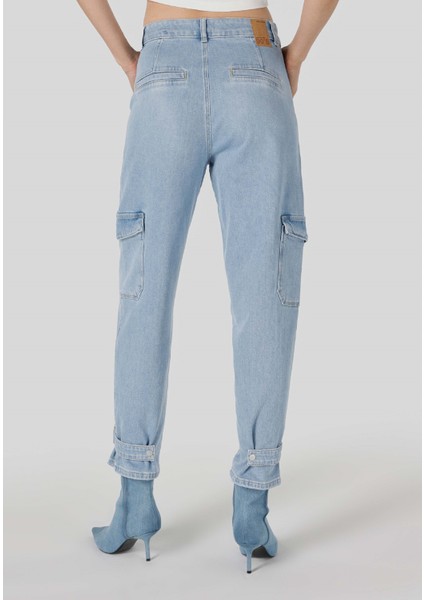 990 Angela Cargo Fit Orta Bel Daralan Paça Kadın Mavi Jean Pantolon