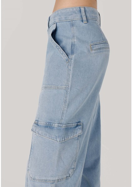 990 Angela Cargo Fit Orta Bel Daralan Paça Kadın Mavi Jean Pantolon