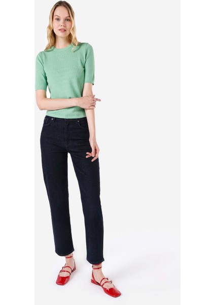Slim Fit Bisiklet Yaka Yeşil Kadın Kazak modelleri