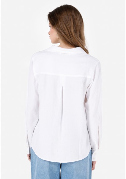 Regular Fit Shirt Neck Kadın Beyaz Uzun Kol Gömlek CL1067671 fiyatları