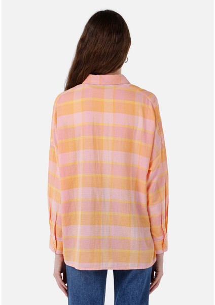 Relaxed Fit Shirt Neck Kadın Turuncu Uzun Kol Gömlek Cl1067672