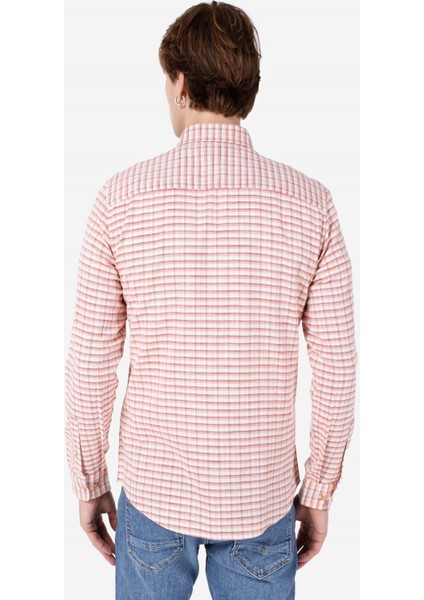 Slim Fit Shirt Neck Kareli Erkek Turuncu Uzun Kol Gömlek Cl1067571 fiyatları