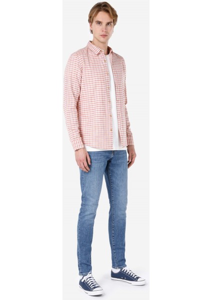 Slim Fit Shirt Neck Kareli Erkek Turuncu Uzun Kol Gömlek Cl1067571 modelleri