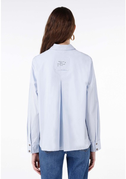 Regular Fit Shirt Neck Kadın Mavi Uzun Kol Gömlek Cl1068072