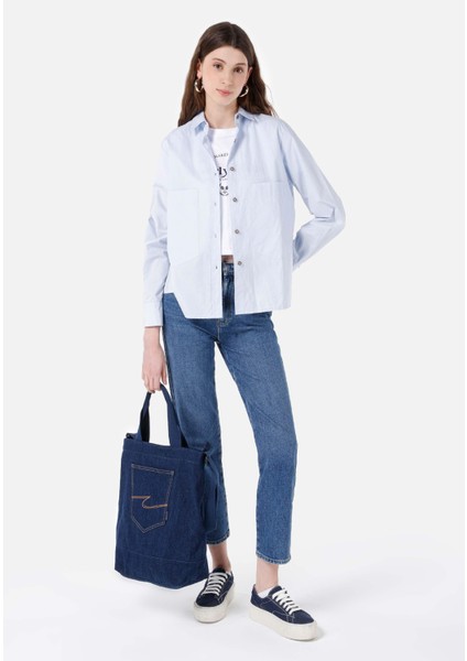 Regular Fit Shirt Neck Kadın Mavi Uzun Kol Gömlek Cl1068072