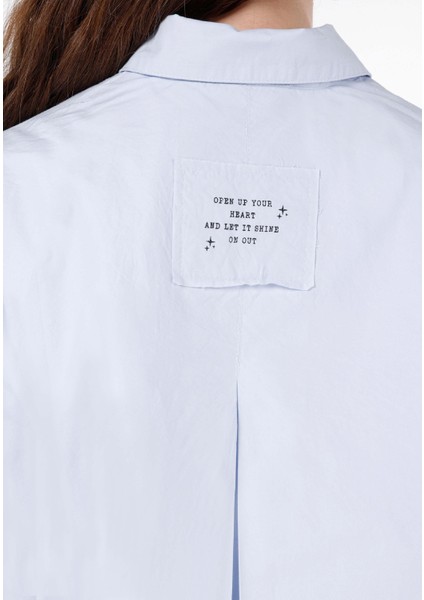 Regular Fit Shirt Neck Kadın Mavi Uzun Kol Gömlek Cl1068072