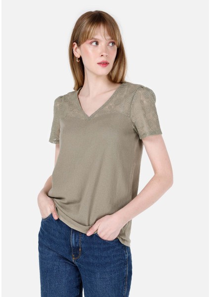 Regular Fit V Yaka Kadın Kısa Kol Tişört Cl1067925