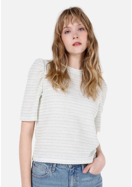 Regular Fit Yuvarlak Yaka Kadın Beyaz Kısa Kol Tişört Cl1068089