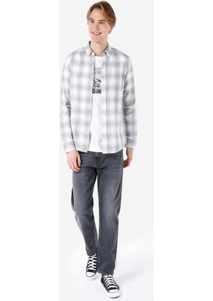 Slim Fit Shirt Neck Ekoseli Erkek Gri Uzun Kol Gömlek Cl1068259 modelleri