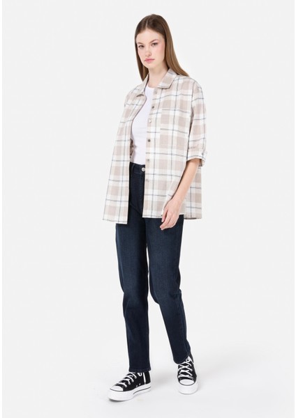 Relaxed Fit Shirt Neck Kadın Bej Roll-up Gömlek Cl1068245 modelleri