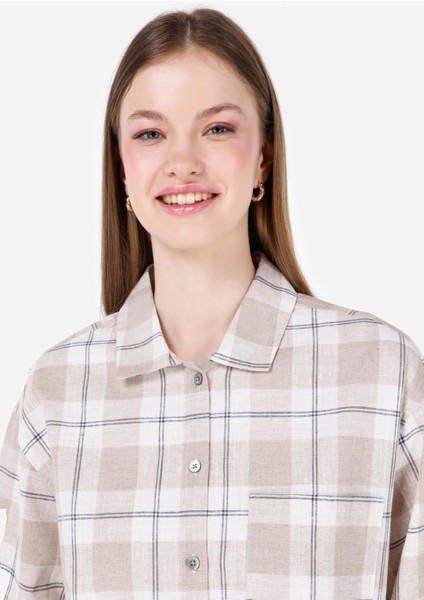 Relaxed Fit Shirt Neck Kadın Bej Roll-up Gömlek Cl1068245 fırsatları
