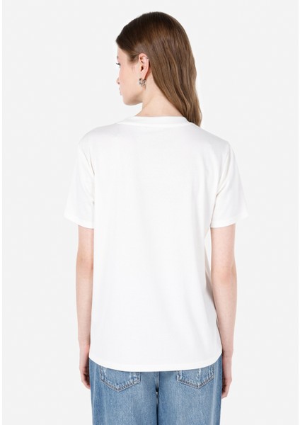Regular Fit Yuvarlak Yaka Kadın Beyaz ¾ Kol Tişört Cl1068430
