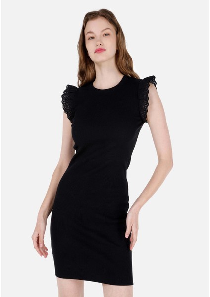 Slim Fit Kadın Siyah Kısa Kol Elbise Cl1069048