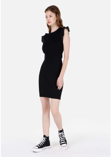 Slim Fit Kadın Siyah Kısa Kol Elbise Cl1069048