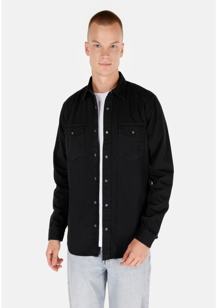 Regular Fit Klasik Yaka Düz Erkek Siyah Uzun Kol Gömlek Cl1071462