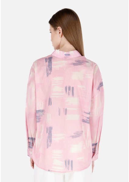 Normal Kesim Shirt Yaka Pembe Kadın Uzun Kol Gömlek CL1068909 fiyatları