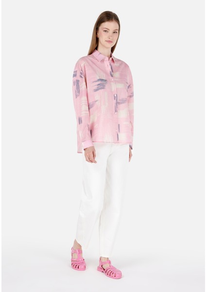 Normal Kesim Shirt Yaka Pembe Kadın Uzun Kol Gömlek CL1068909 modelleri