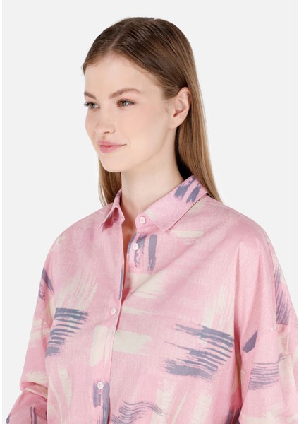 Normal Kesim Shirt Yaka Pembe Kadın Uzun Kol Gömlek CL1068909 fırsatları