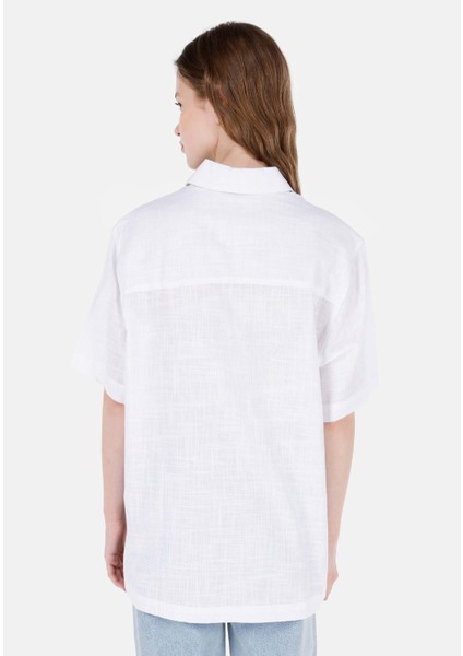 Relax Fit Shirt Neck Kadın Beyaz Kısa Kol Gömlek Cl1068891