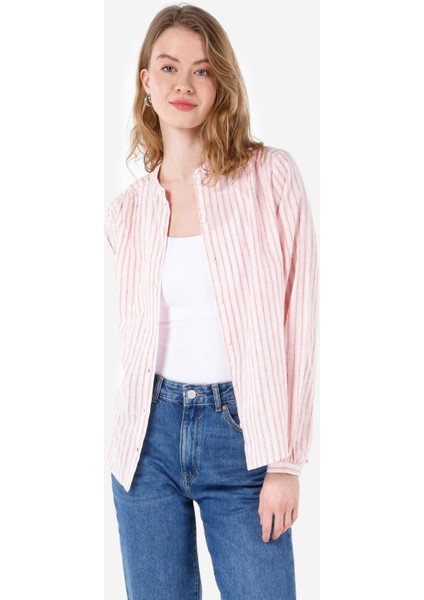 Regular Fit Shirt Neck Kadın Pembe Uzun Kol Gömlek Cl1068908