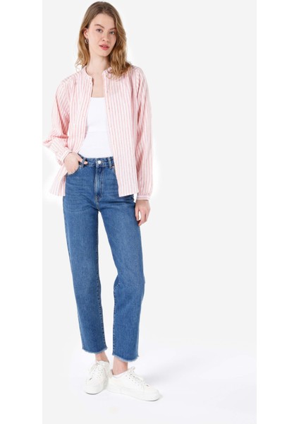 Regular Fit Shirt Neck Kadın Pembe Uzun Kol Gömlek Cl1068908