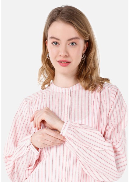 Regular Fit Shirt Neck Kadın Pembe Uzun Kol Gömlek Cl1068908