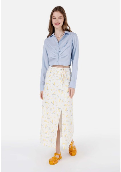 Midi Skirt Çiçekli Fermuarlı Kadın Beyaz Etek