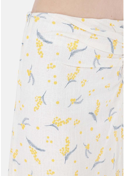 Midi Skirt Çiçekli Fermuarlı Kadın Beyaz Etek