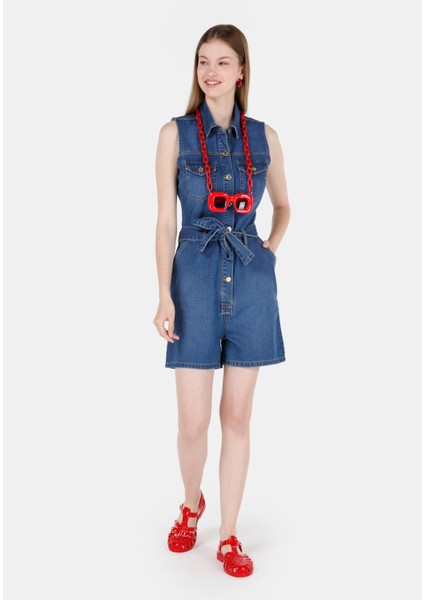 Slim Fit Kadın Mavi Jean Şort Cl1069636