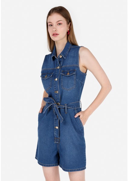 Slim Fit Kadın Mavi Jean Şort Cl1069636