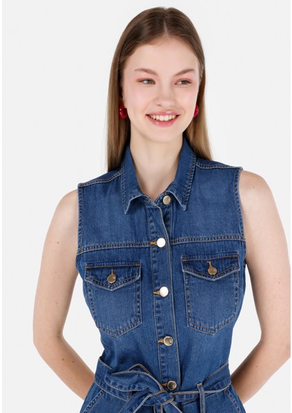 Slim Fit Kadın Mavi Jean Şort Cl1069636