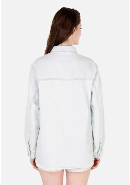 Regular Fit Klasik Bedenli Kadın Mavi Uzun Kol Gömlek Cl1069601