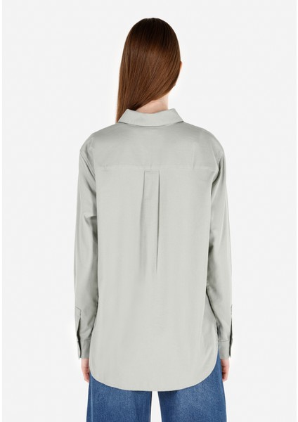 Regular Fit Shirt Neck Düz Kadın Yeşil Uzun Kol Gömlek Cl1070173 fiyatları