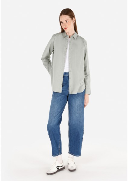 Regular Fit Shirt Neck Düz Kadın Yeşil Uzun Kol Gömlek Cl1070173 modelleri