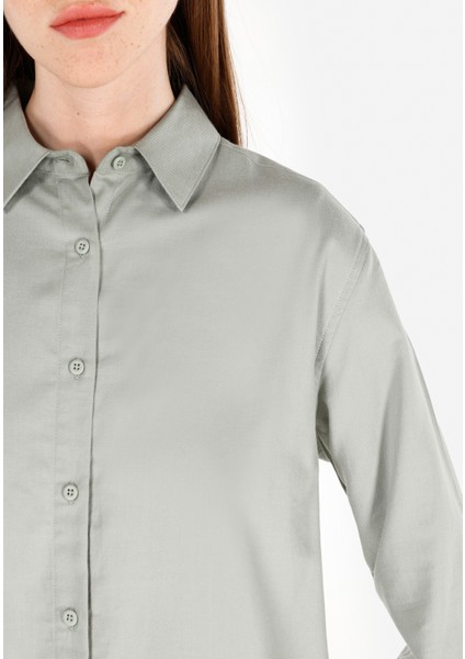 Regular Fit Shirt Neck Düz Kadın Yeşil Uzun Kol Gömlek Cl1070173 indirimleri
