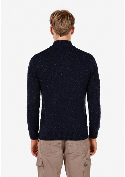 Slim Fit Dik Yaka Erkek Lacivert Kazak