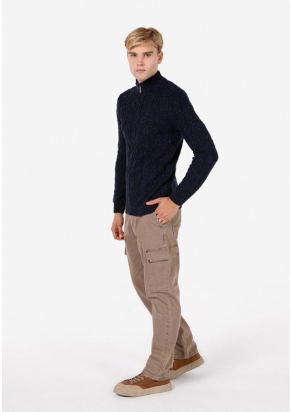 Slim Fit Dik Yaka Erkek Lacivert Kazak