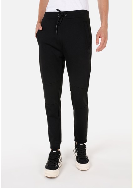 Regular Fit Orta Bel Düz Erkek Siyah Eşofman Altı