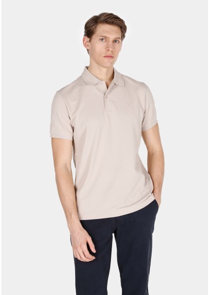 Regular Fit Polo Yaka Düz Erkek Bej Kısa Kol Tişört CL1073960