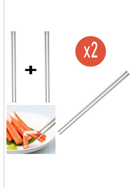 Paslanmaz Çelik Çin Çubukları, 4 Parça, Metalik Renk, Dayanıklı ve şık tasarım