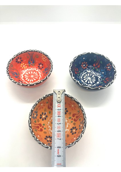 Çerezlik Reçellik Lokumluk Sunum Kasesi Çini 3’lü Set 8 cm